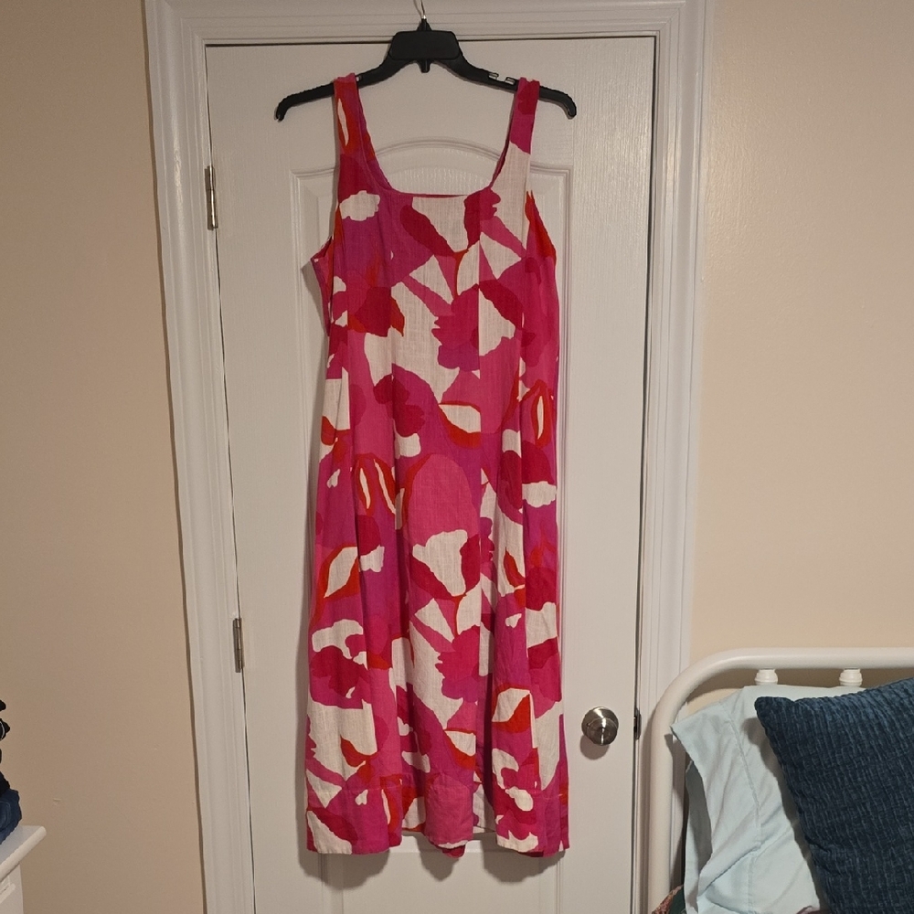 MSK Pink and Red Floral Midi Dress